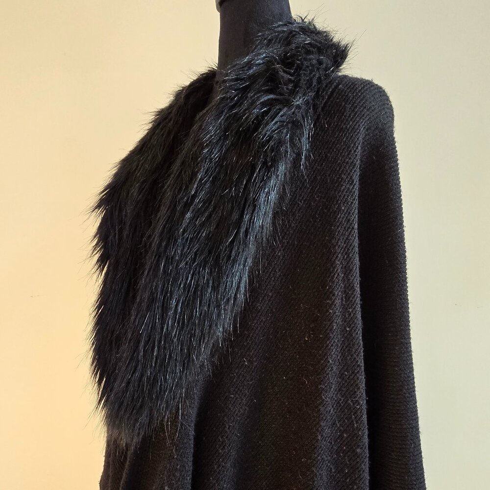 INC Black Faux Fur Shawl/Cape